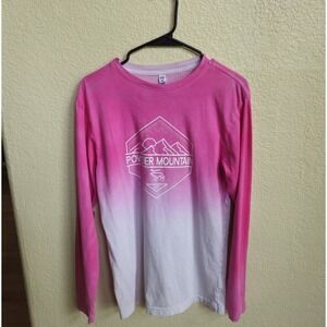 Ouray Sportswear Powder Mountain Pink White Long Sleeve Cotton T-Shirt Crew Nec…